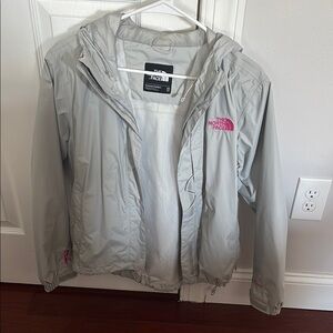 The North Face Gray rain Jacket with Pink Logo